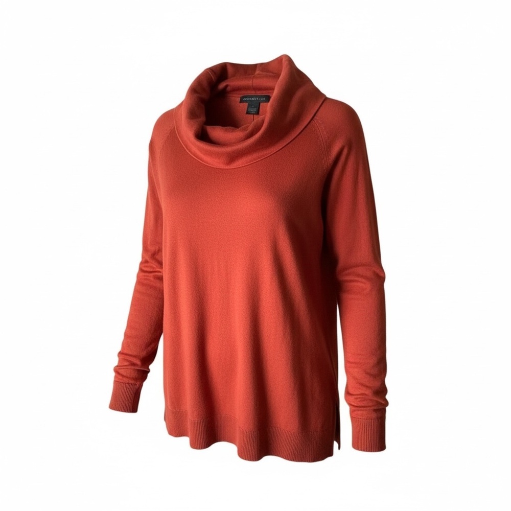 Joan Vass Cowl Neck Tunic Sweater, Rust / Pumpkin Color, Large